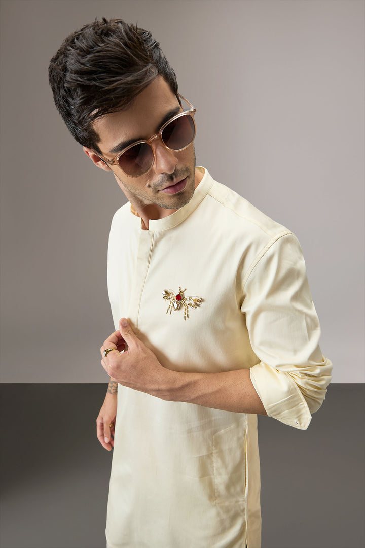 Wasp(Bee) - Hand Embroidered Designer Kurta - Ivory