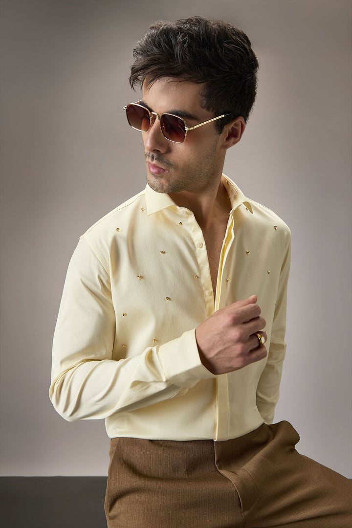 Heart Allover - Hand Embroidered Designer Shirt - Ivory