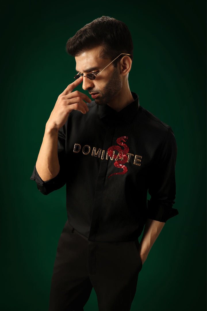 Dominate - Hand Embroidered Designer Shirt - Black