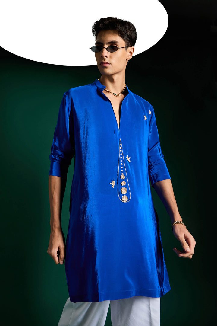 Botanic Hand Embroidered Designer Kurta - Royal Blue
