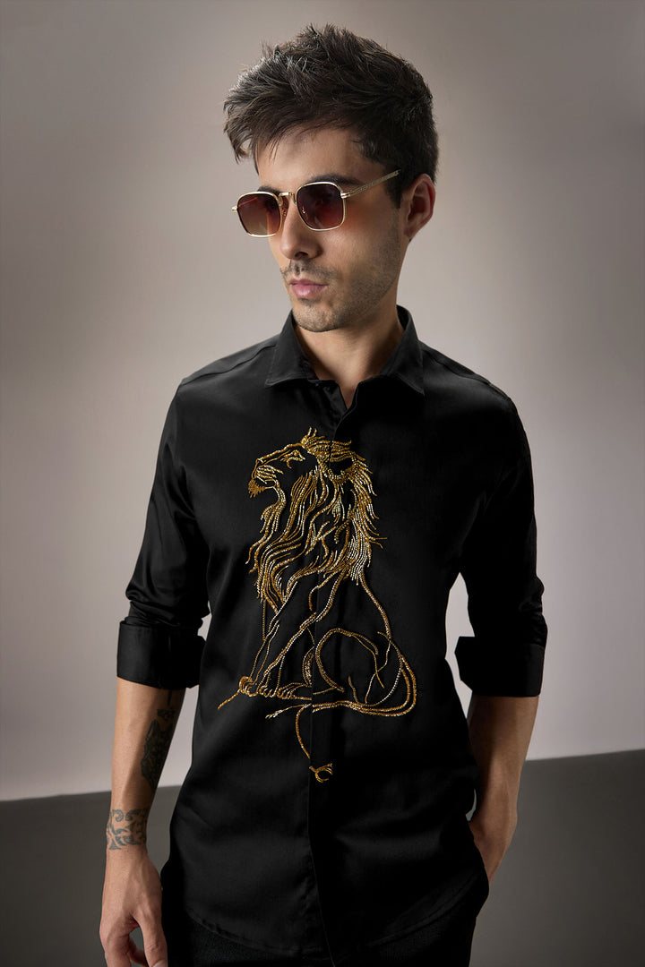 Mufasa ( Lion ) - Hand Embroidered Designer Shirt - Black