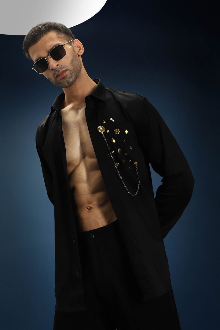 Drizzle Metal (Chain) - Hand Embroidered Designer Shirt - Black