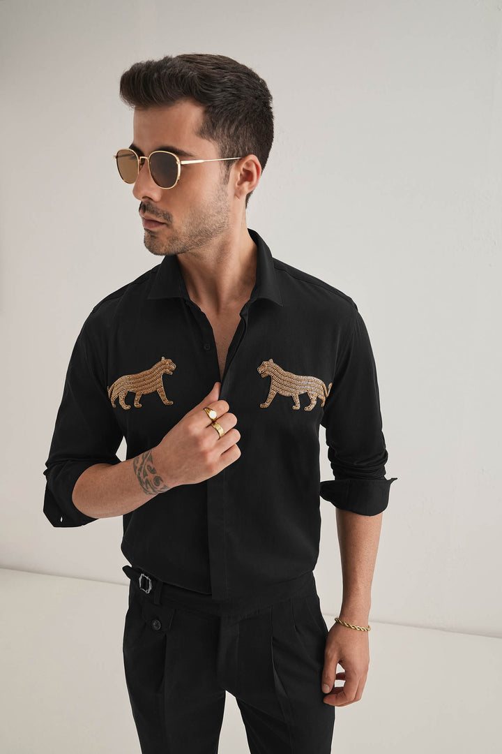 Bobcat - Hand Embroidered Designer Shirt - Black