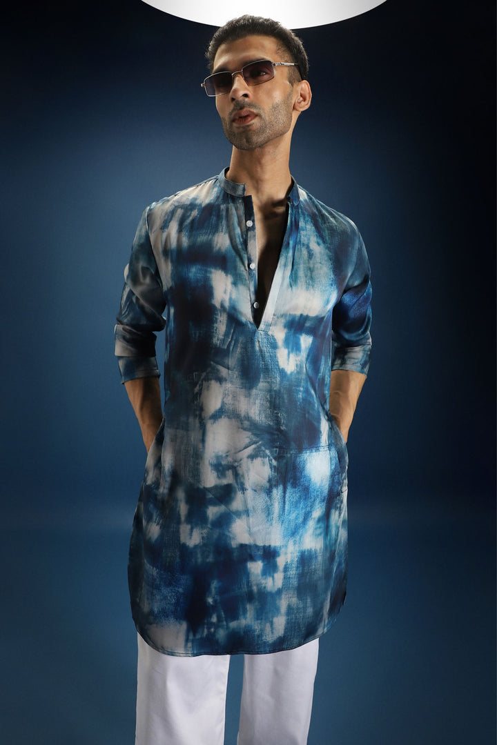 Denim Print Designer Kurta - Blue