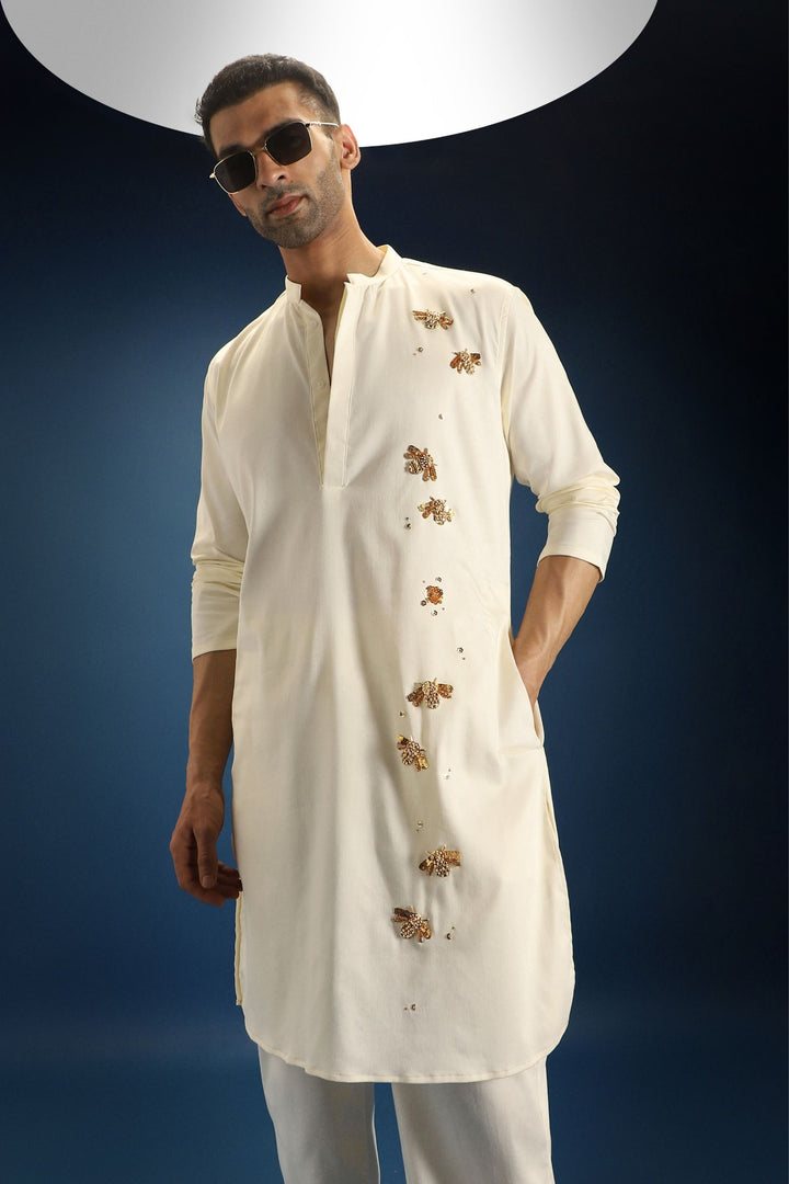 BumbleBee Hand Embroidered Designer Kurta - Ivory