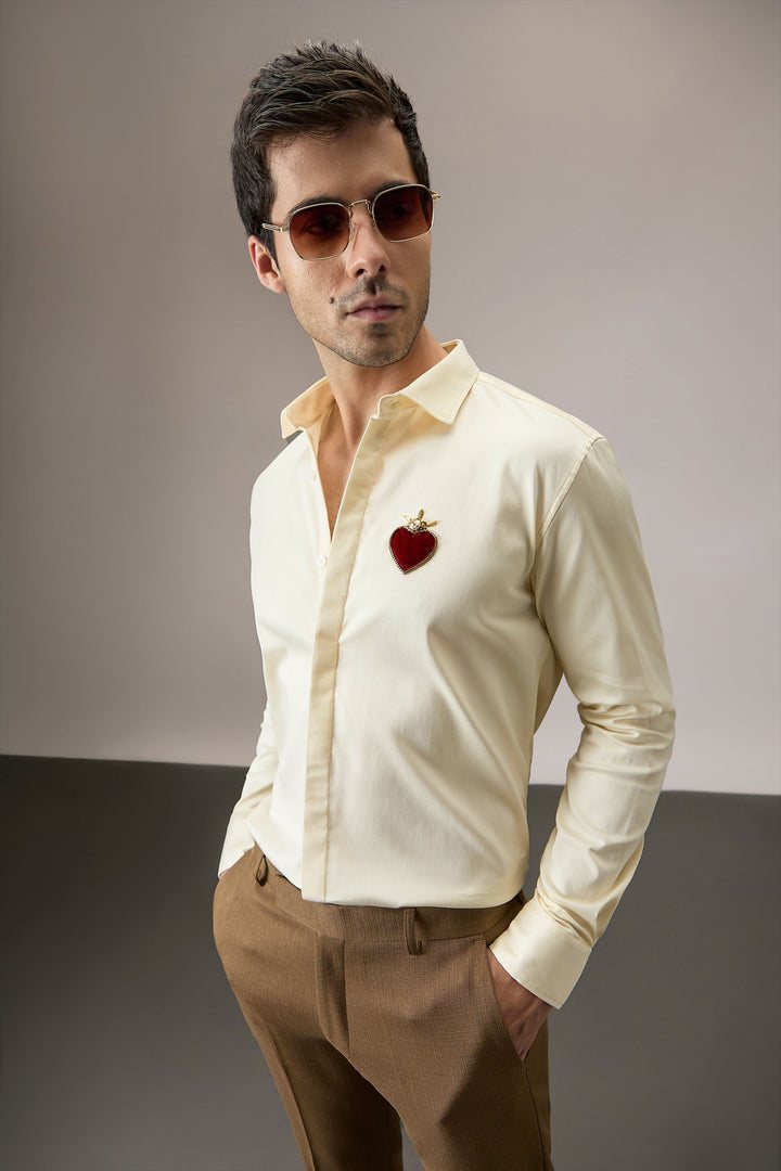 Cordelia - Hand Embroidered Designer Shirt - Ivory