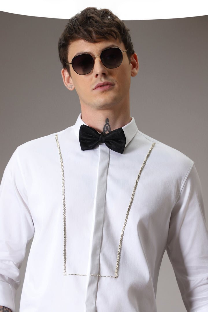 Pintuck hand embroidered designer shirt - White