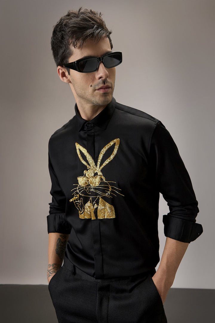 Bugs Bunny - Hand Embroidered Designer Shirt - Black