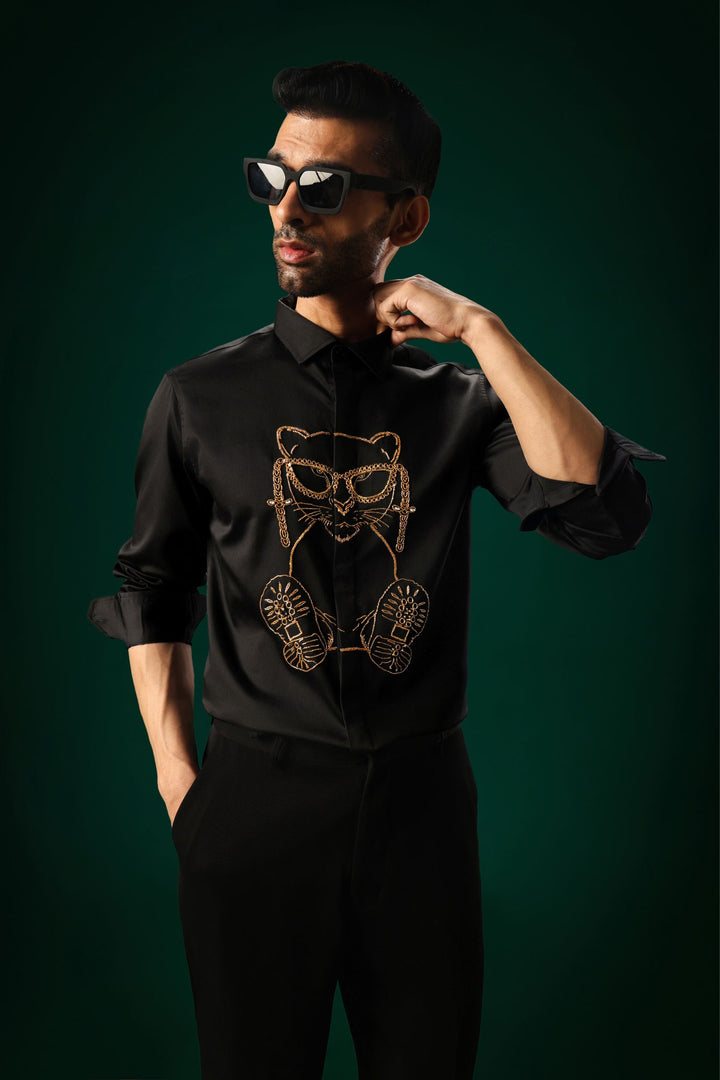 Fashion Icon - Hand Embroidered Designer Shirt - Black