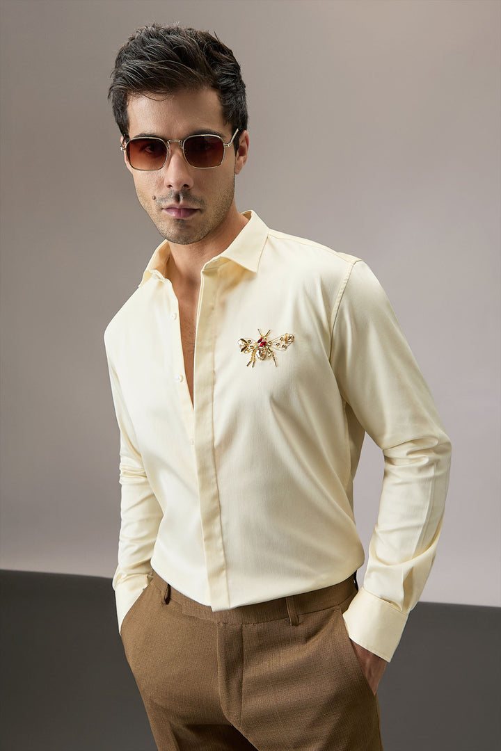 Wasp(Bee) - Hand Embroidered Designer Shirt - Ivory