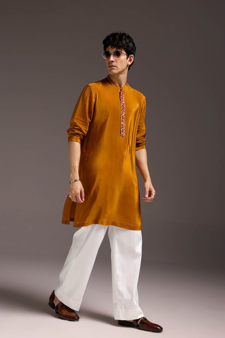 Ochre - Hand Embroidered Designer Kurta - Mustard