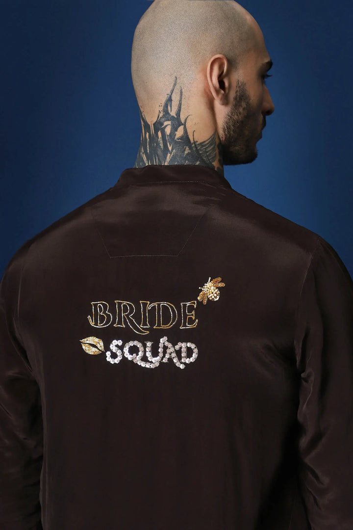Bride Squad Hand Embroidered Kurta - Brown