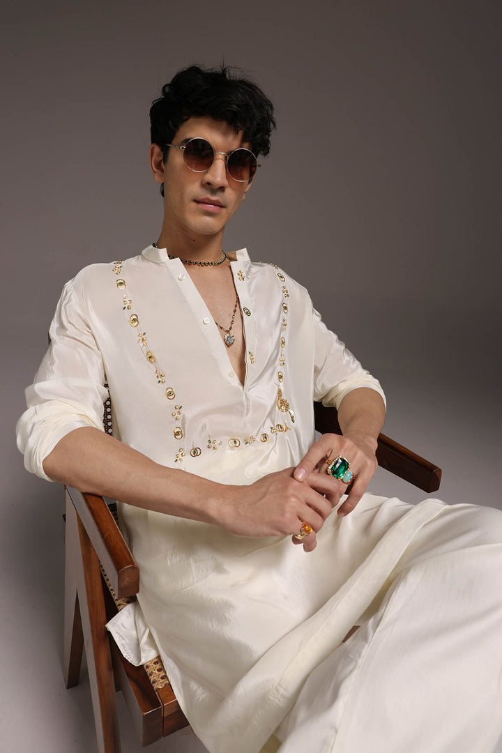 Wade - Hand Embroidered Designer Kurta - Ivory