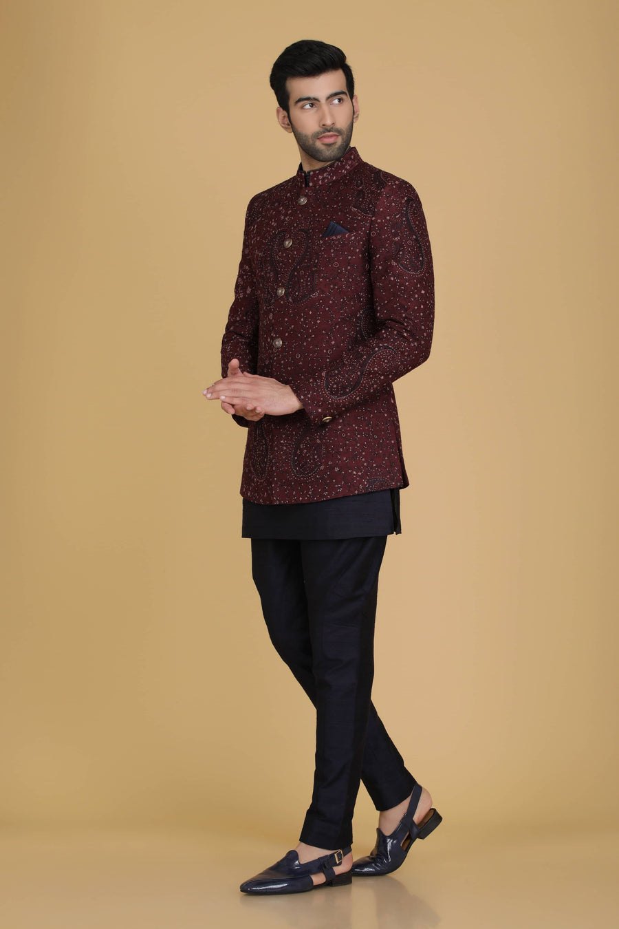 Maroon Embroidered Bandhgala