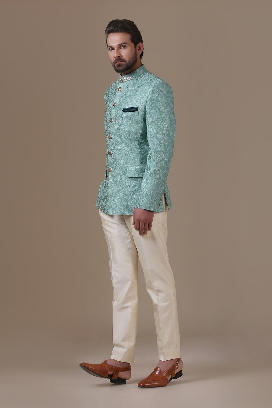 Mint Green Embroidered Bandhgala