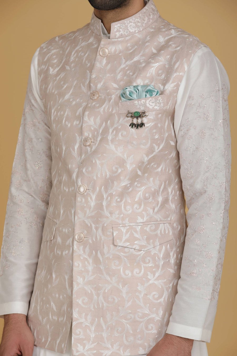 Off-white Embroidered Nehru Jacket
