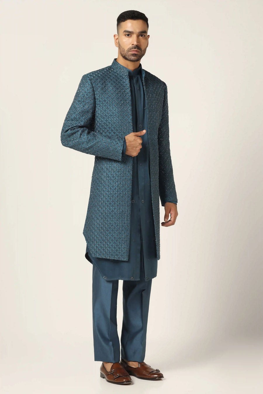 Teal Blue Indowestern