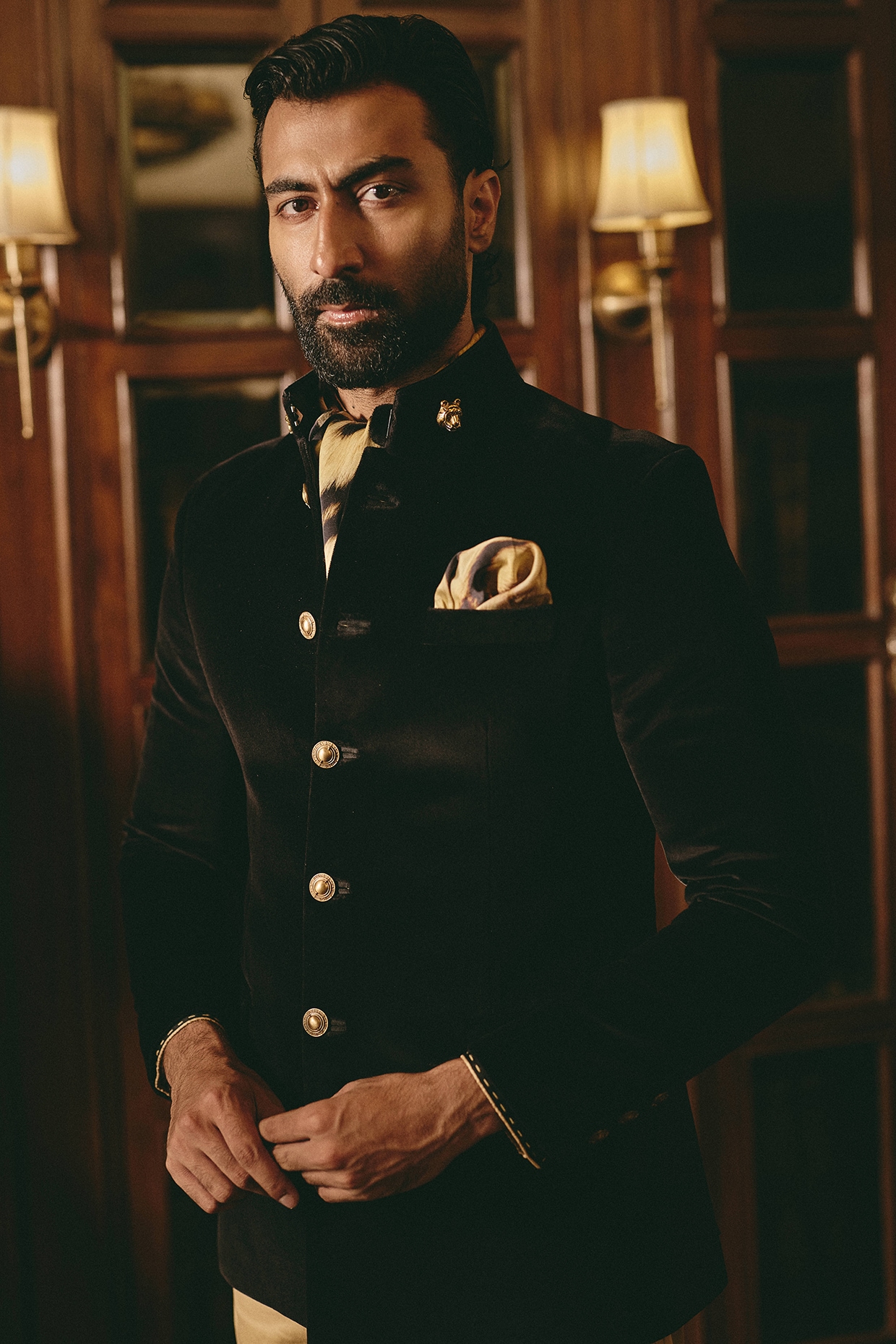Jet Black Velvet Bandhgala