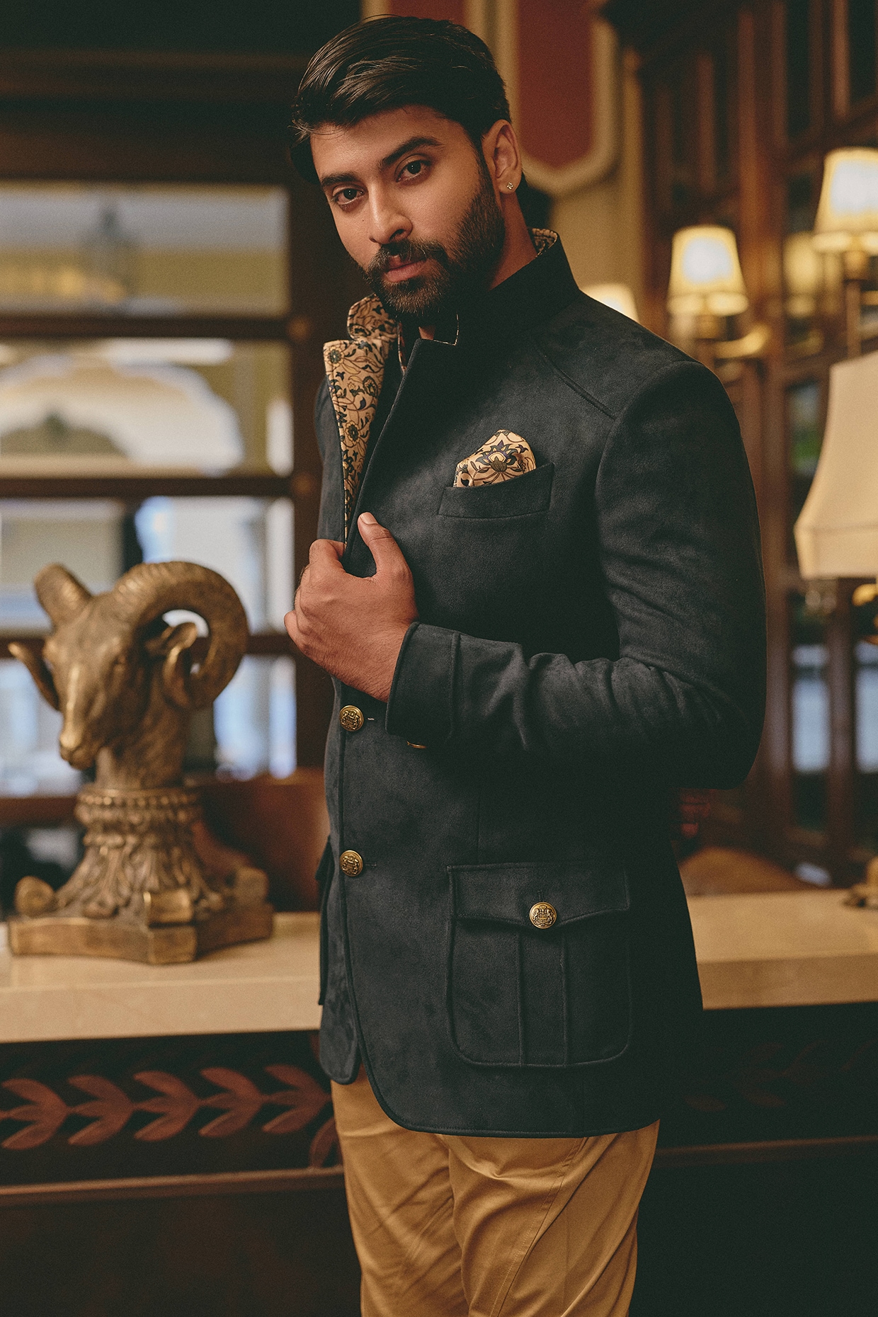 Teal Green Suede Bandhgala Jacket