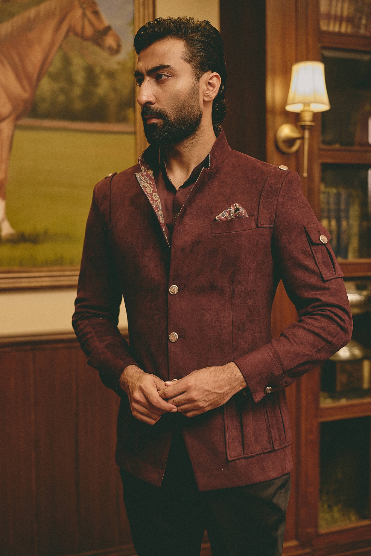 Wine Suede Bandhgala Jacket