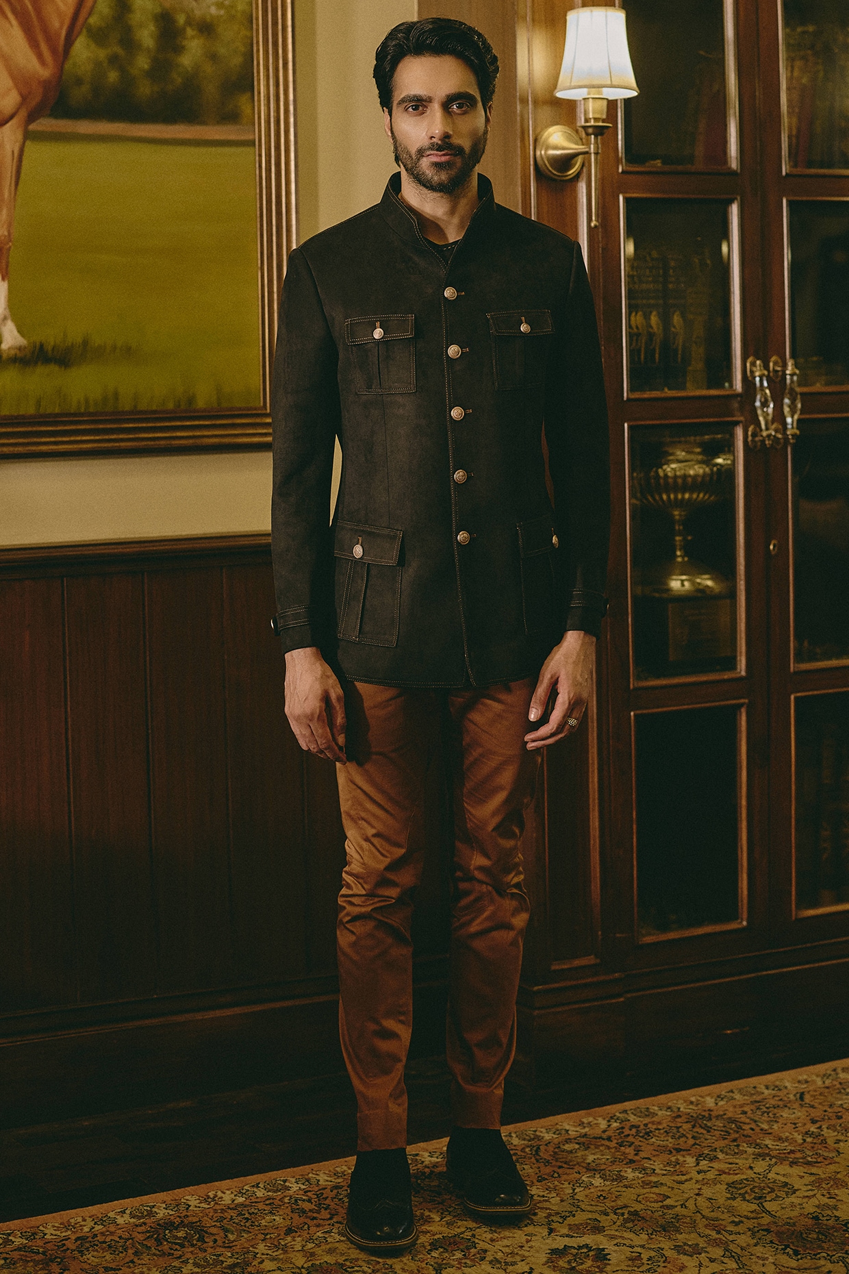 Black Suede Bandhgala Jacket